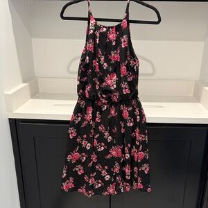 Miami Black and Pink Sleeveless Floral Dress. Size S